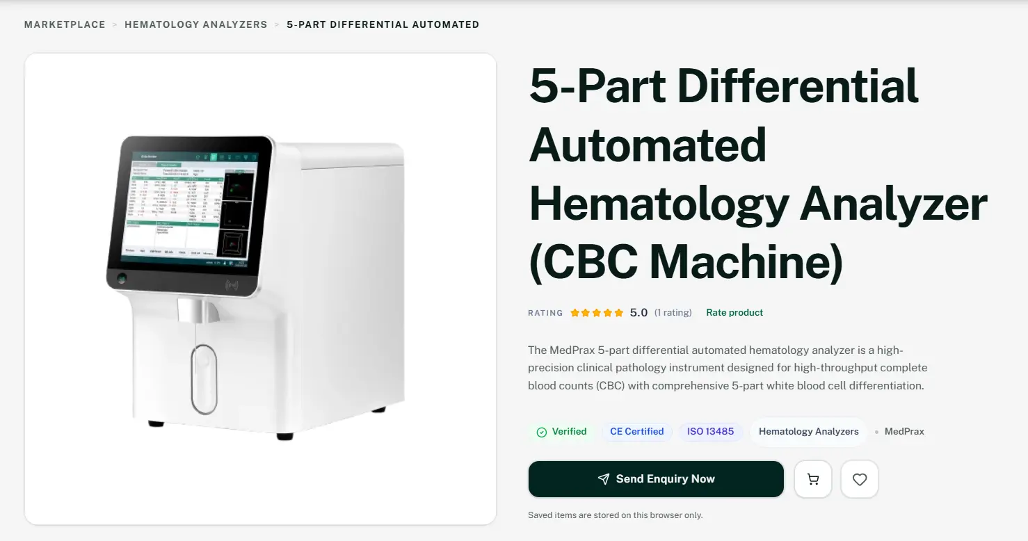 Sample medical device product page listing on MedPrax Market